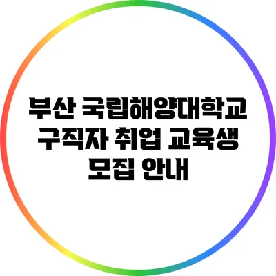 부산 국립해양대학교 구직자 취업 교육생 모집 안내