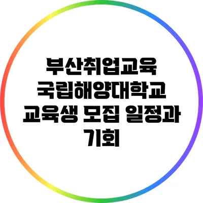부산취업교육 국립해양대학교 교육생 모집 일정과 기회