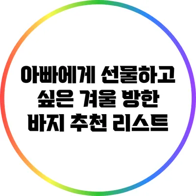아빠에게 선물하고 싶은 겨울 방한 바지 추천 리스트