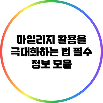 마일리지 활용을 극대화하는 법: 필수 정보 모음