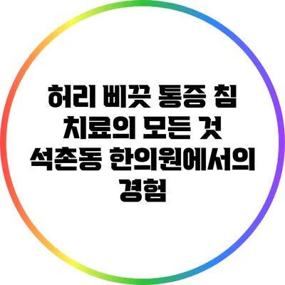 허리 삐끗 통증 침 치료의 모든 것: 석촌동 한의원에서의 경험